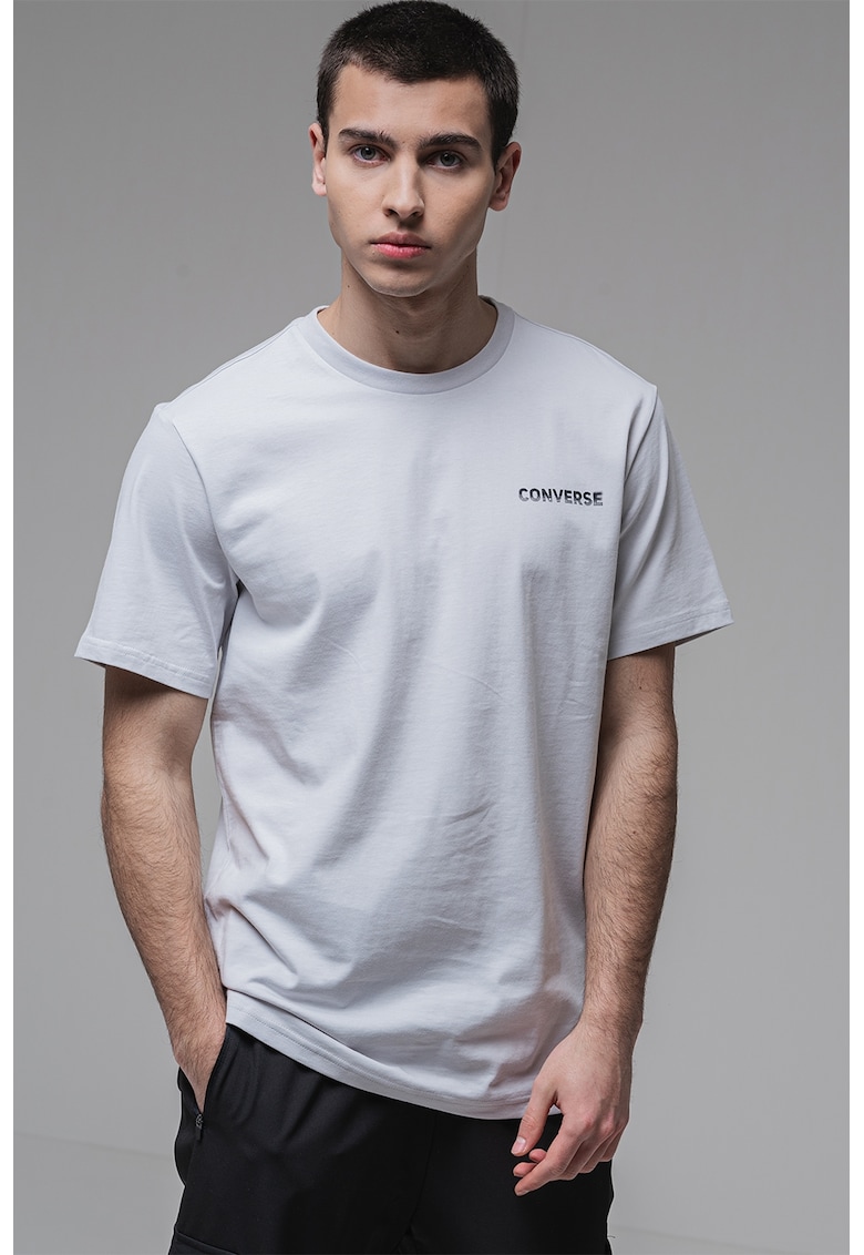 Tricou cu decolteu la baza gatului cu imprimeu pe spate - Negru/Gri deschis