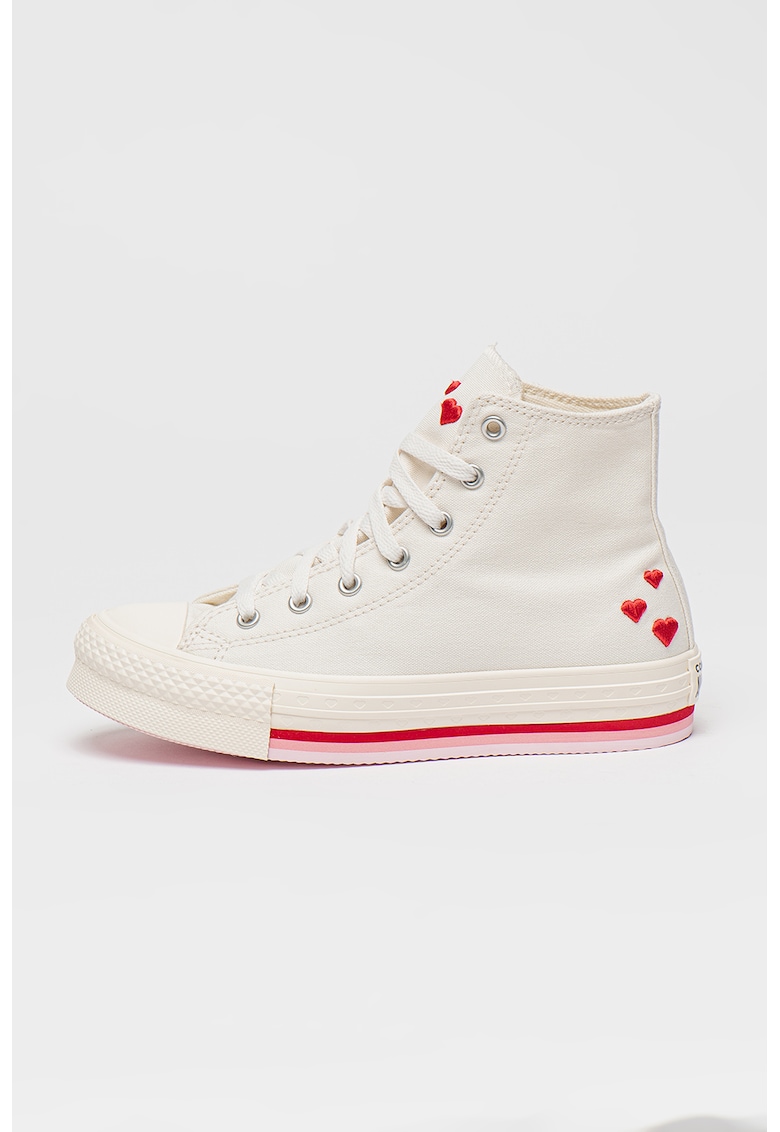 Pantofi sport cu talpa flatform si imprimeu Chuck Taylor All Star - Rosu/Alb/Roz