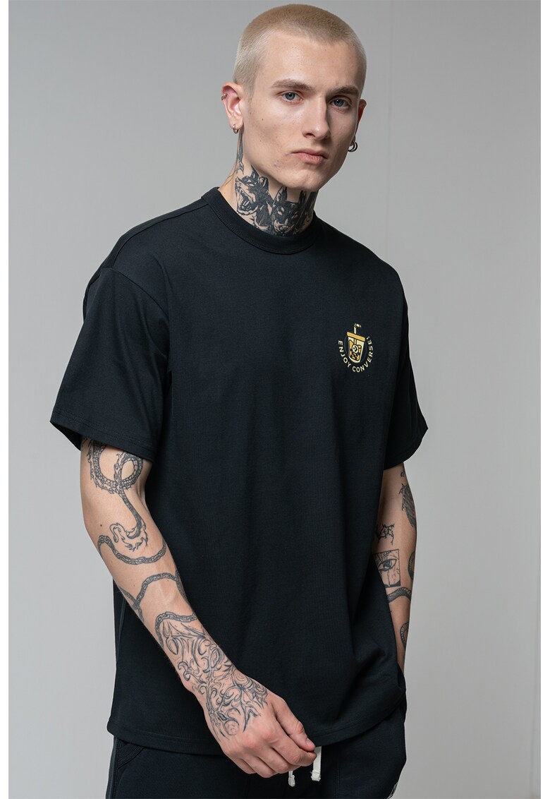 Tricou cu imprimeu pe partea de spate Boba Tea - Negru/Galben deschis