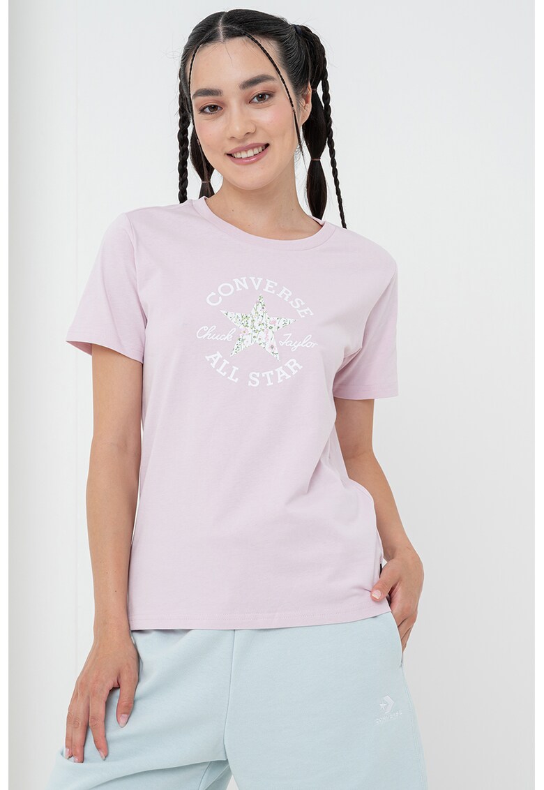 Tricou de bumbac cu logo - Roz deschis