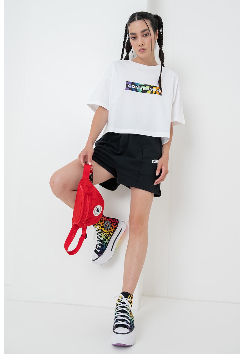 Tricou crop lejer Pride - Alb/Multicolor