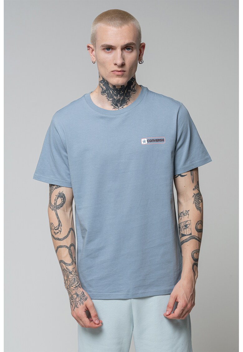 Tricou cu imprimeu logo pe partea din spate - Albastru prafuit/Alb murdar