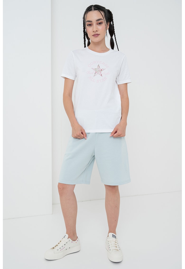 Tricou de bumbac cu logo - Alb/Roz deschis