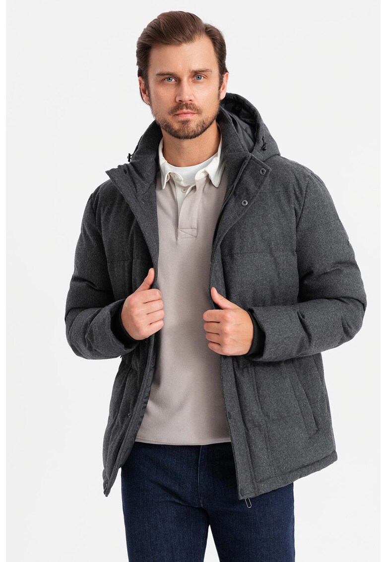 Geaca din amestec de lana cu buzunare cu fermoar - Gri inchis melange