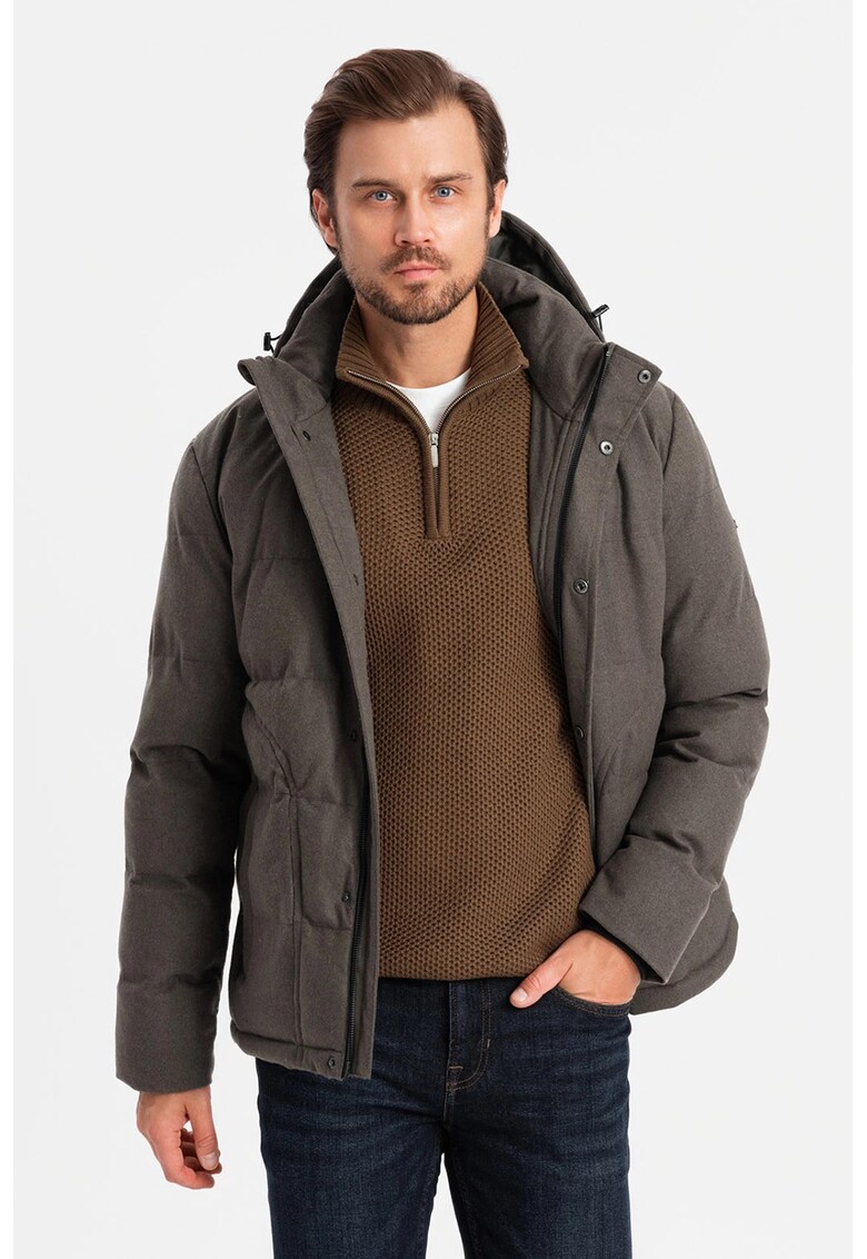 Geaca din amestec de lana cu buzunare cu fermoar - Kaki