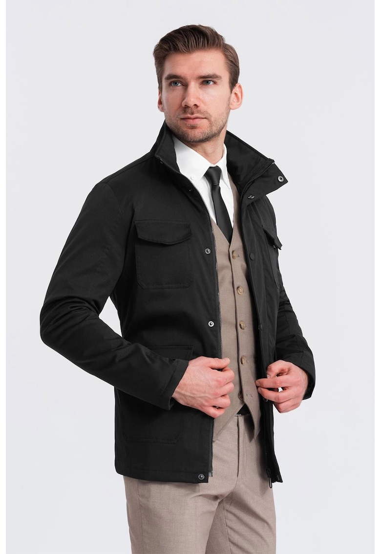 Geaca usoara cu buzunare multiple - Negru