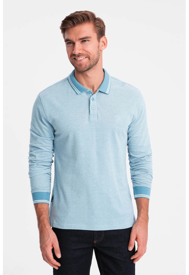 Bluza polo cu fenta cu fermoar - Albastru deschis