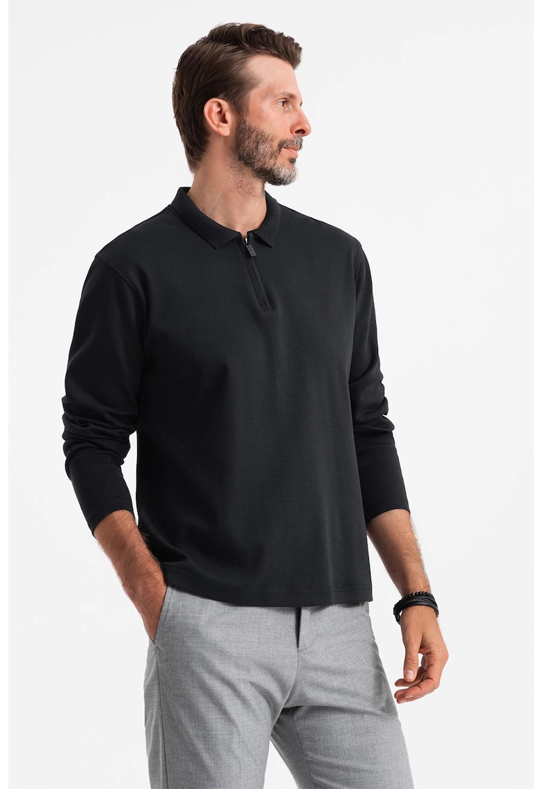 Bluza polo cu fenta cu fermoar