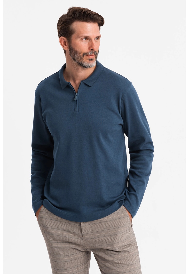 Bluza polo cu fenta cu fermoar