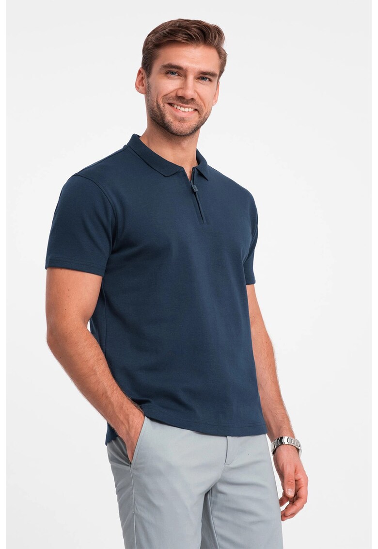 Tricou polo cu fenta cu fermoar - Albastru inchis