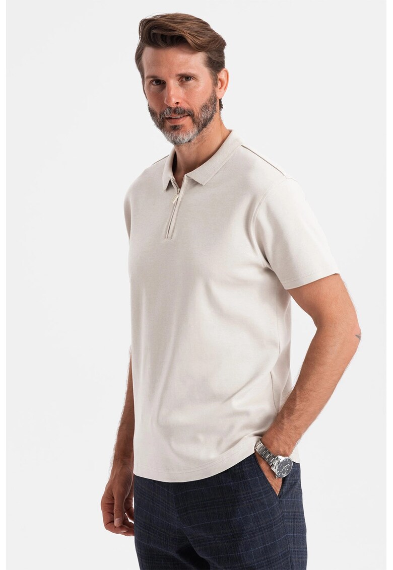 Tricou polo cu fenta cu fermoar - Grej