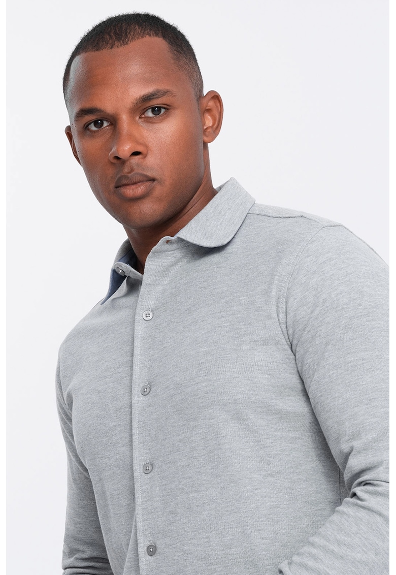 Camasa slim fit de bumbac - Gri deschis melange