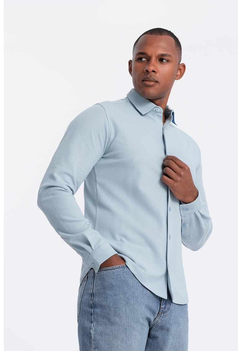Camasa slim fit de bumbac - Albastru deschis