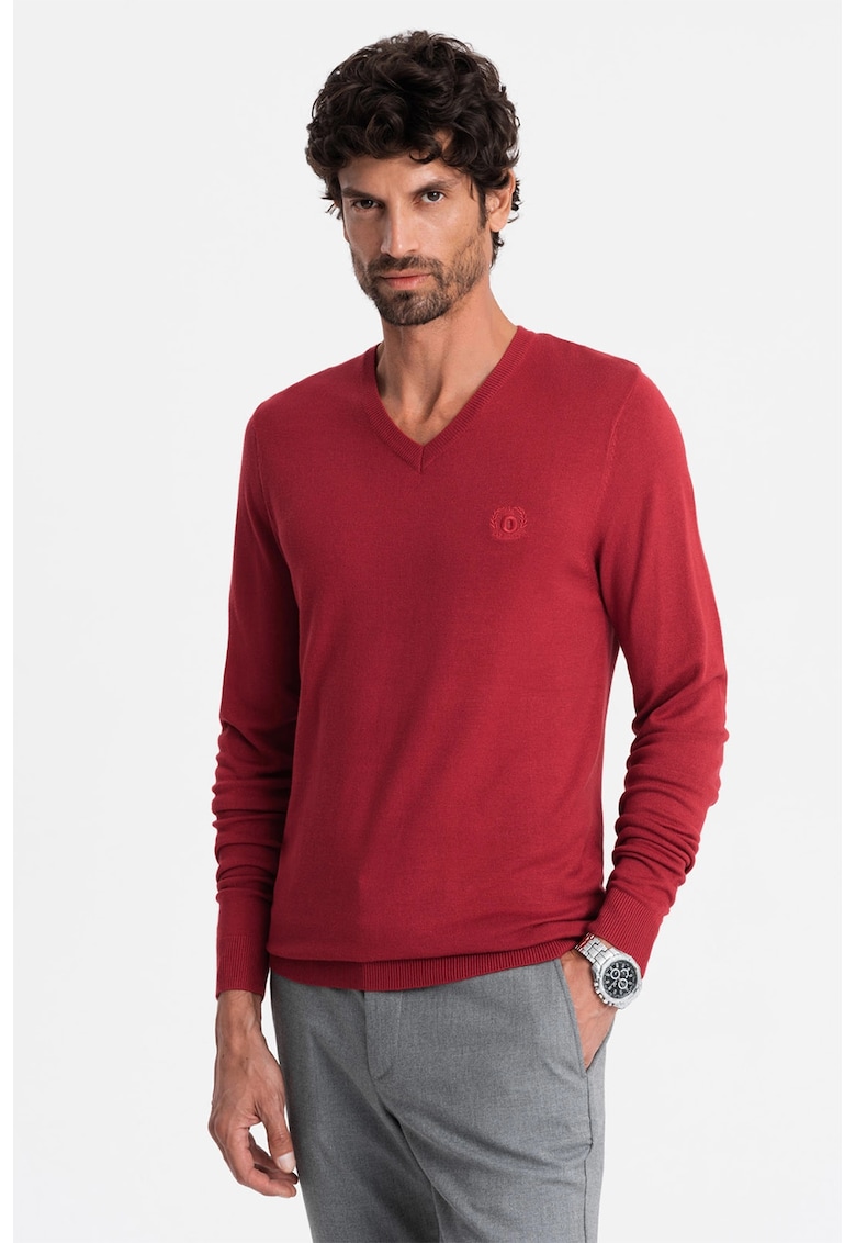 Pulover slim fit cu decolteu in V