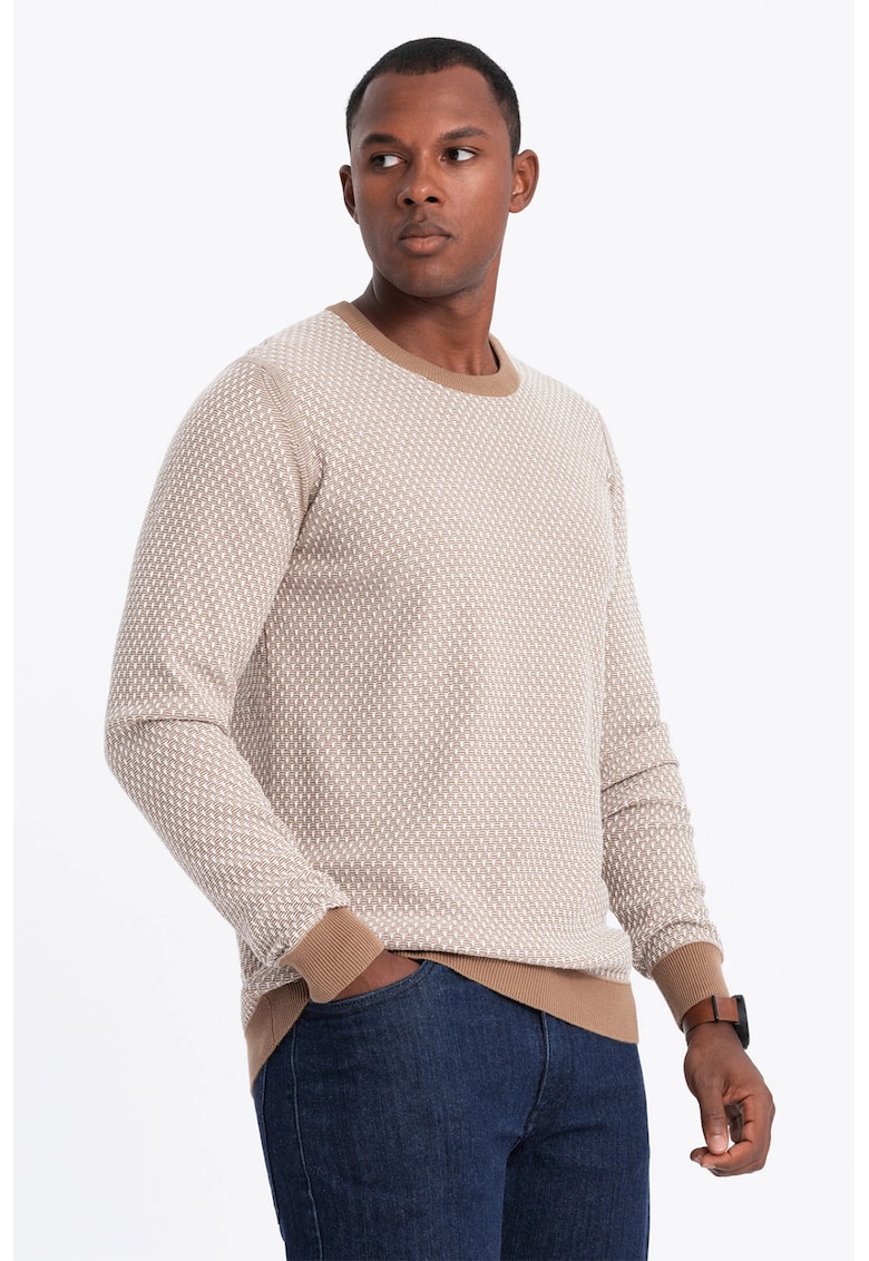 Pulover de bumbac cu decolteu la baza gatului - Maro deschis