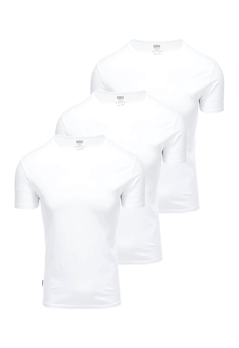 Set de tricouri uni de bumbac cu decolteu la baza gatului - 3 piese