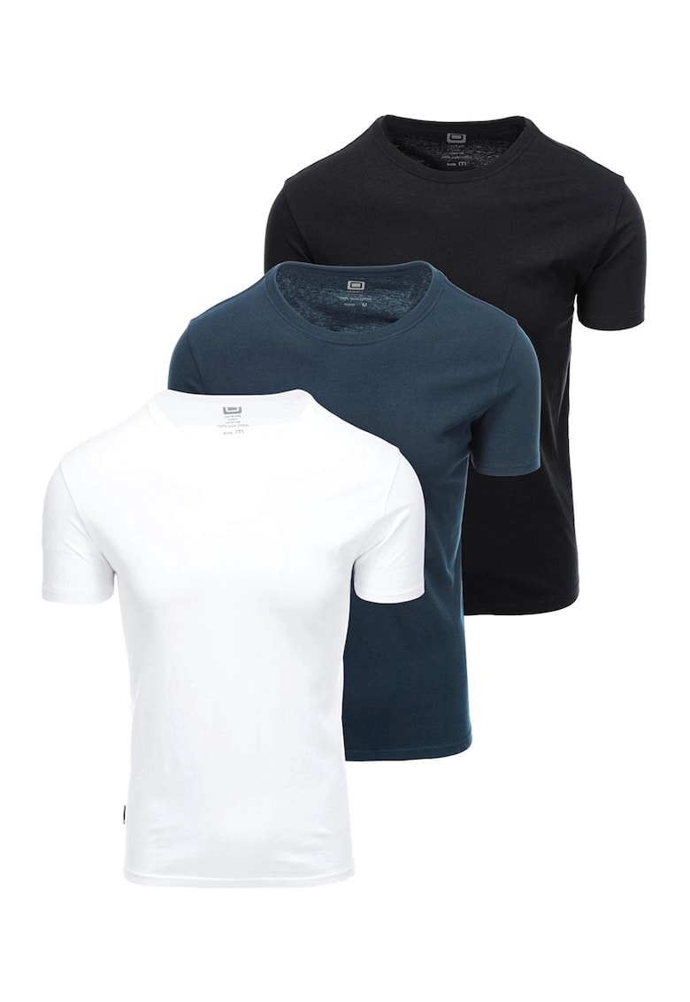 Set de tricouri uni de bumbac cu decolteu la baza gatului - 3 piese