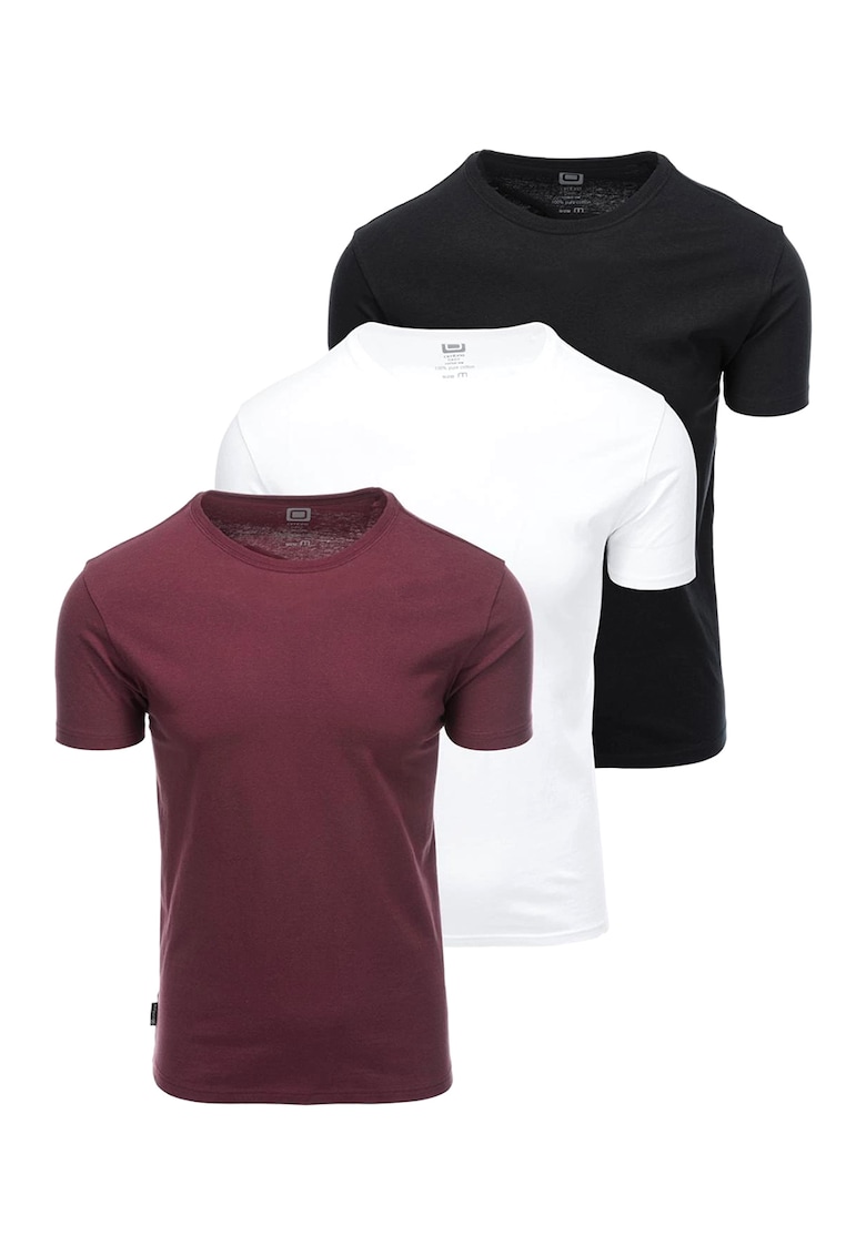 Set de tricouri uni de bumbac cu decolteu la baza gatului - 3 piese