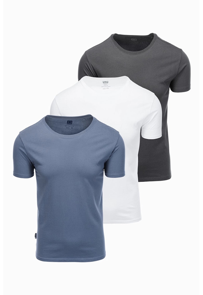 Set de tricouri uni de bumbac cu decolteu la baza gatului - 3 piese