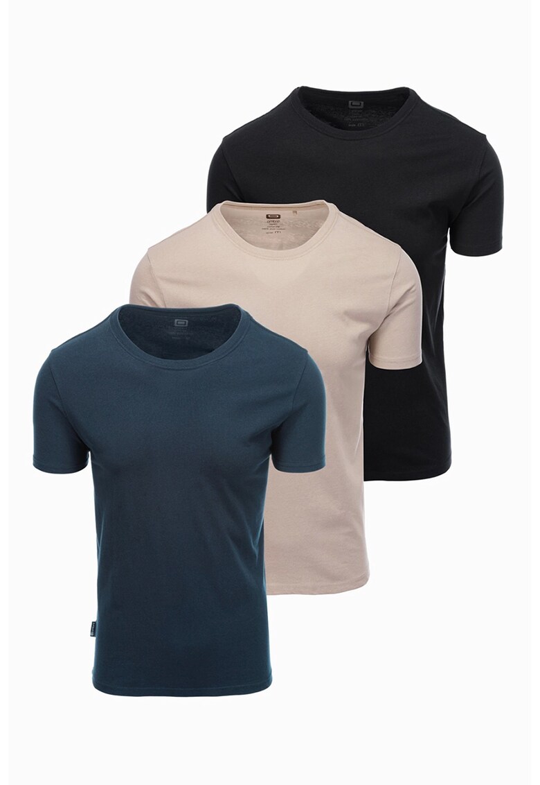 Set de tricouri uni de bumbac cu decolteu la baza gatului - 3 piese - Negru/Albastru inchis