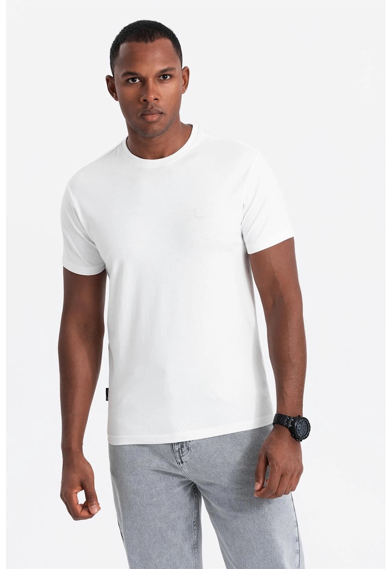 Tricou slim fit din amestec de bumbac cu decolteu rotund