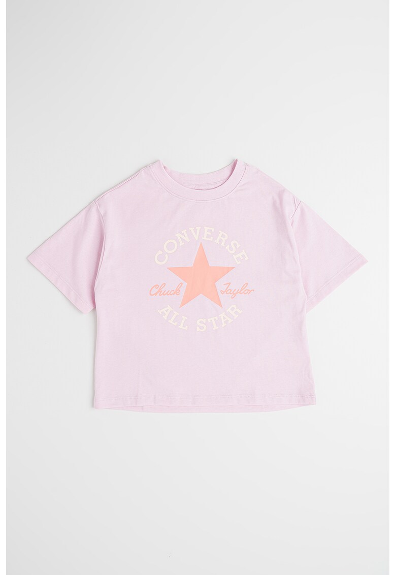 Tricou cu imprimeu logo - Alb fildes/Roz somon/Roz pastel