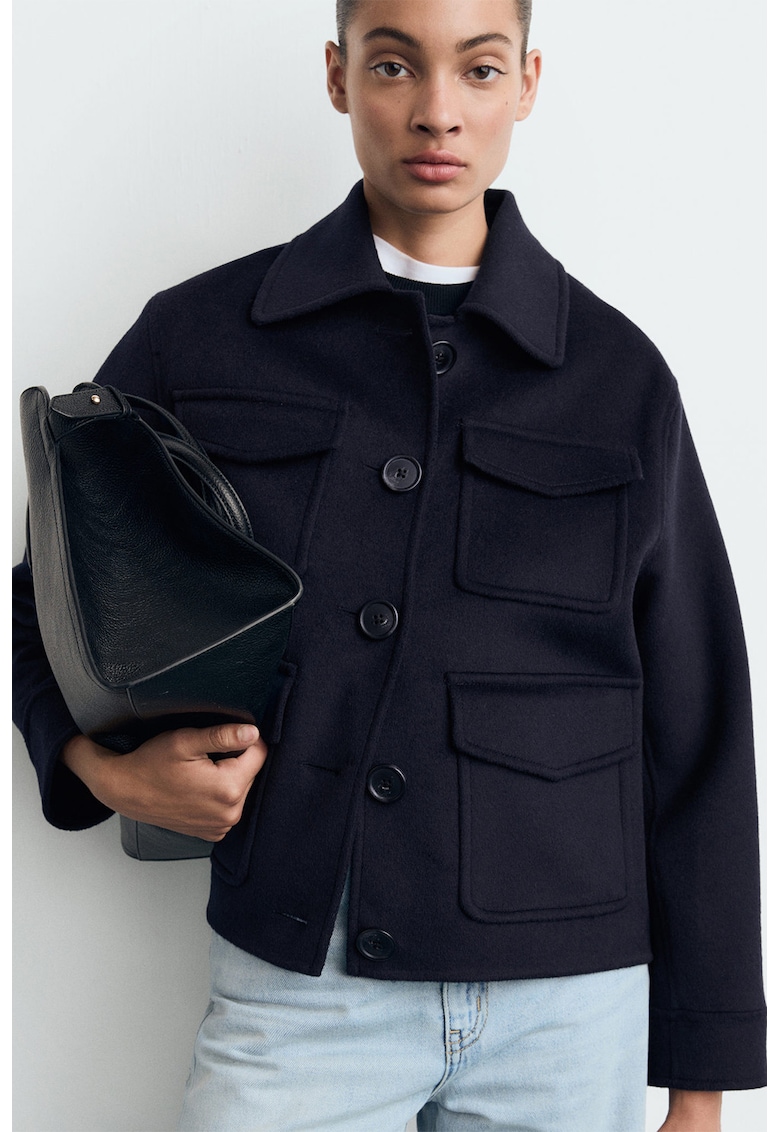 Jacheta-camasa din amestec de lana cu buzunare multiple