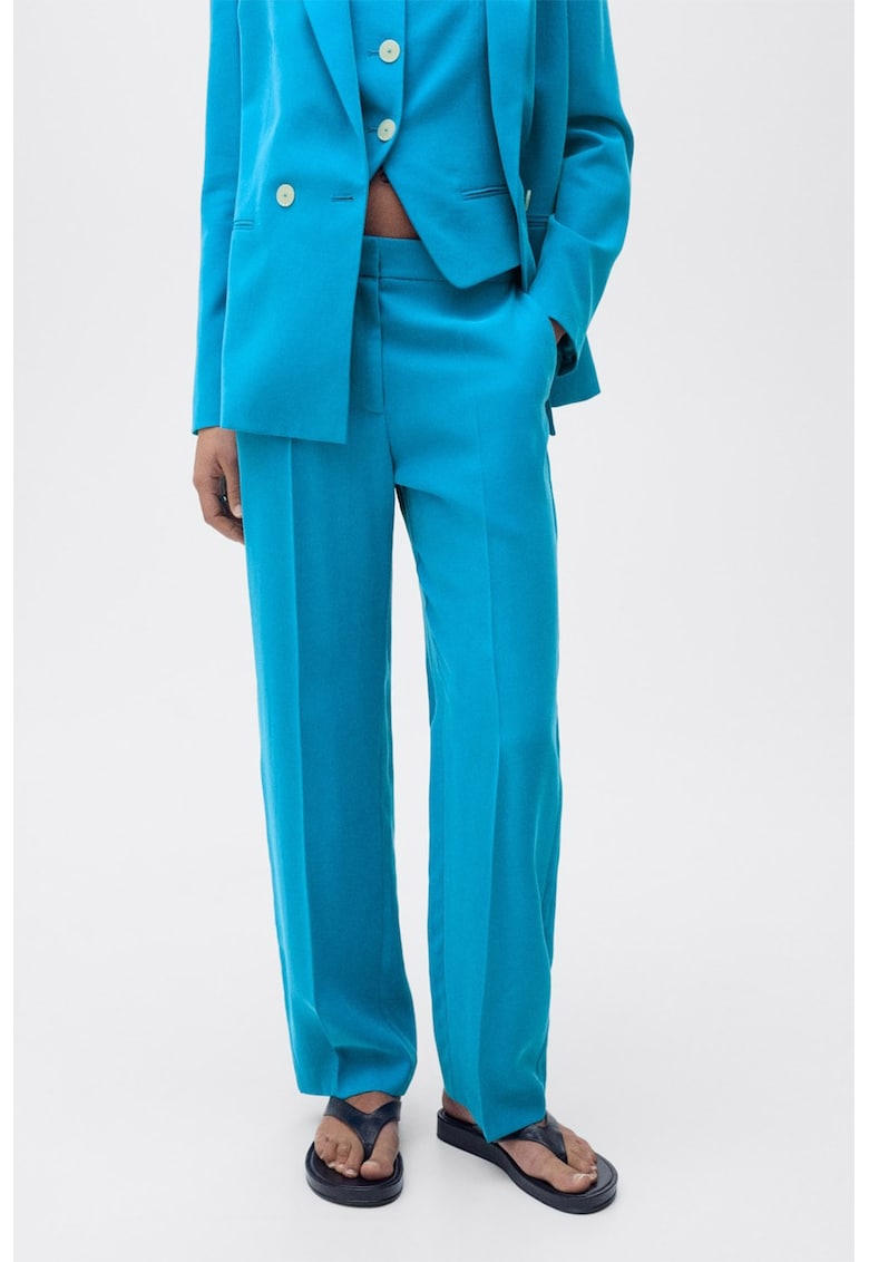 Pantaloni drepti cu talie medie - Albastru azur