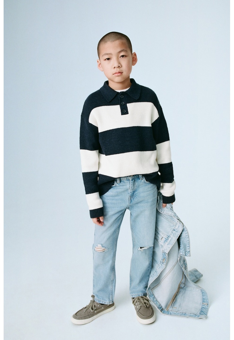 Pulover din amestec de bumbac cu model in dungi