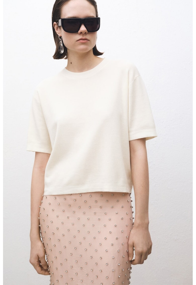 Pulover din bumbac si lana cu maneci scurte