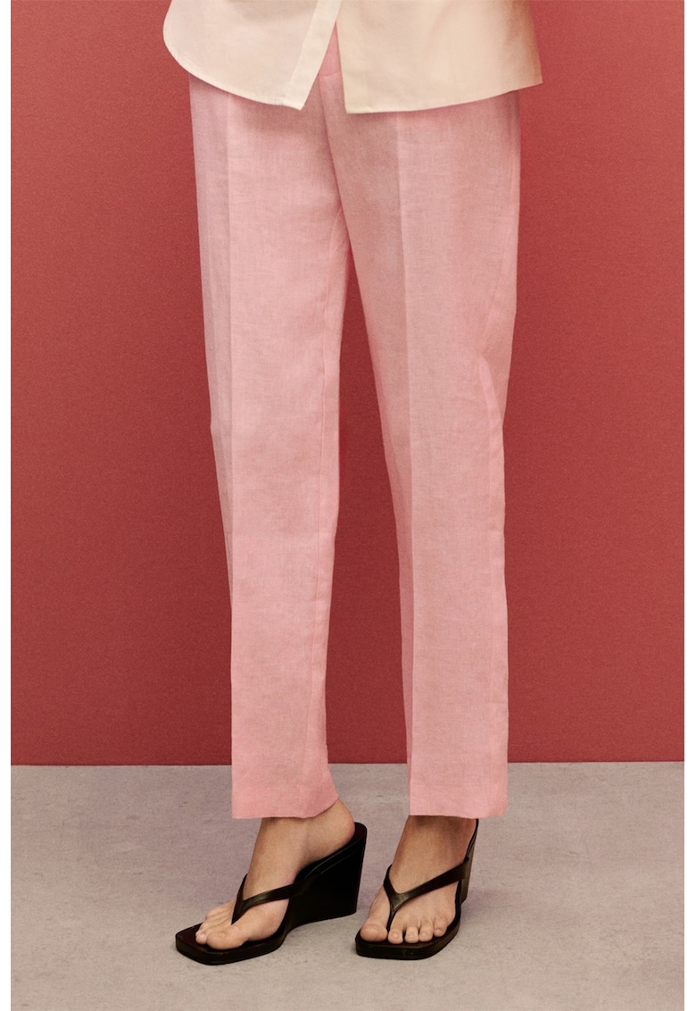 Pantaloni crop din in cu croiala conica