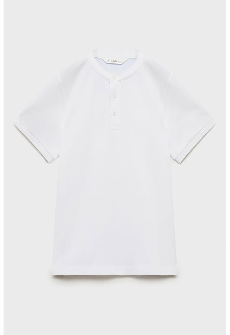Tricou din bumbac cu fenta cu nasturi - Alb