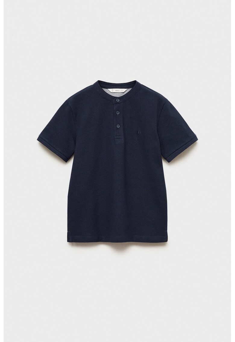 Tricou din bumbac cu fenta cu nasturi - Bleumarin
