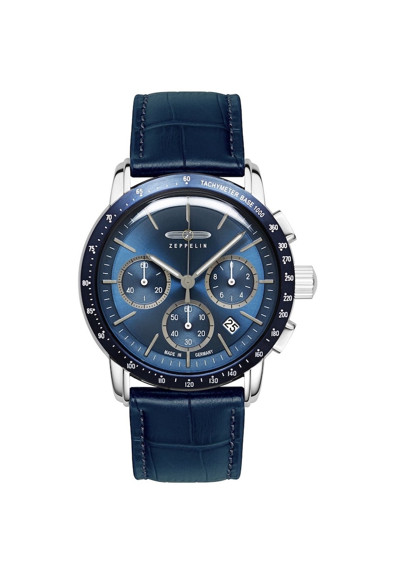 Ceas barbati - cronograf - mecanism quartz Miyota 6S20 - albastru - curea din piele naturala