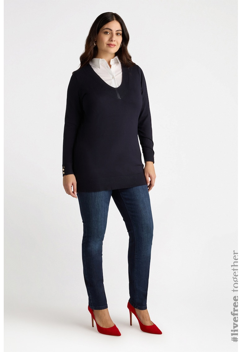 Blugi cu aspect decolorat si talie elastica