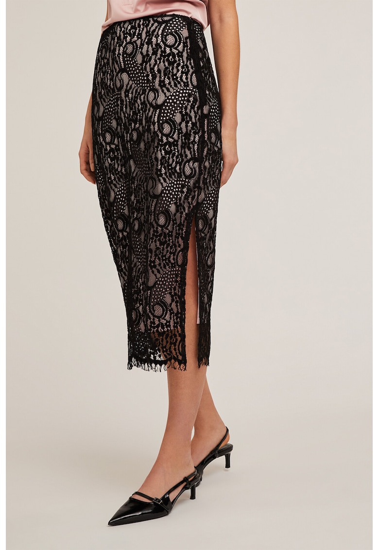 Fusta midi cu slit lateral