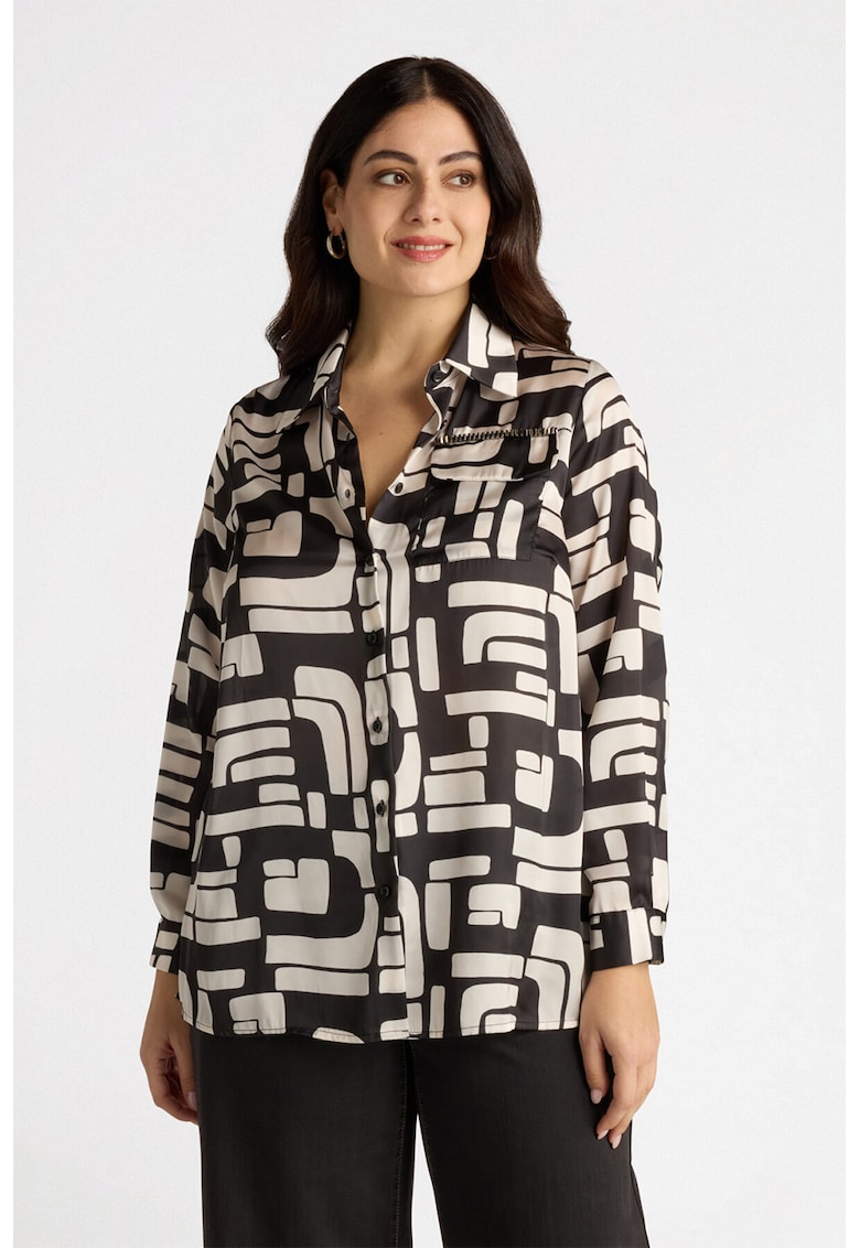 Camasa cu model geometric - Negru/Bej deschis