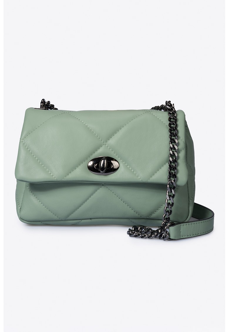 Geanta crossbody de piele cu aspect matlasat - Verde pal