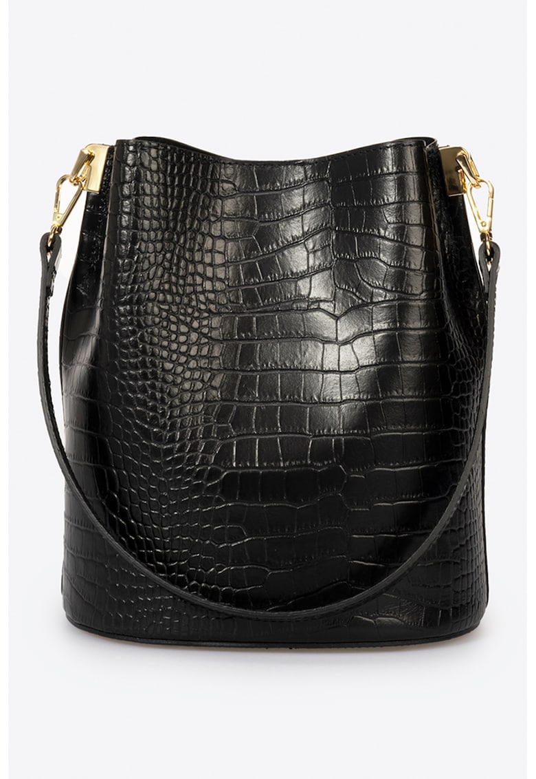 Geanta de piele cu bareta de umar si aspect de piele de crocodil