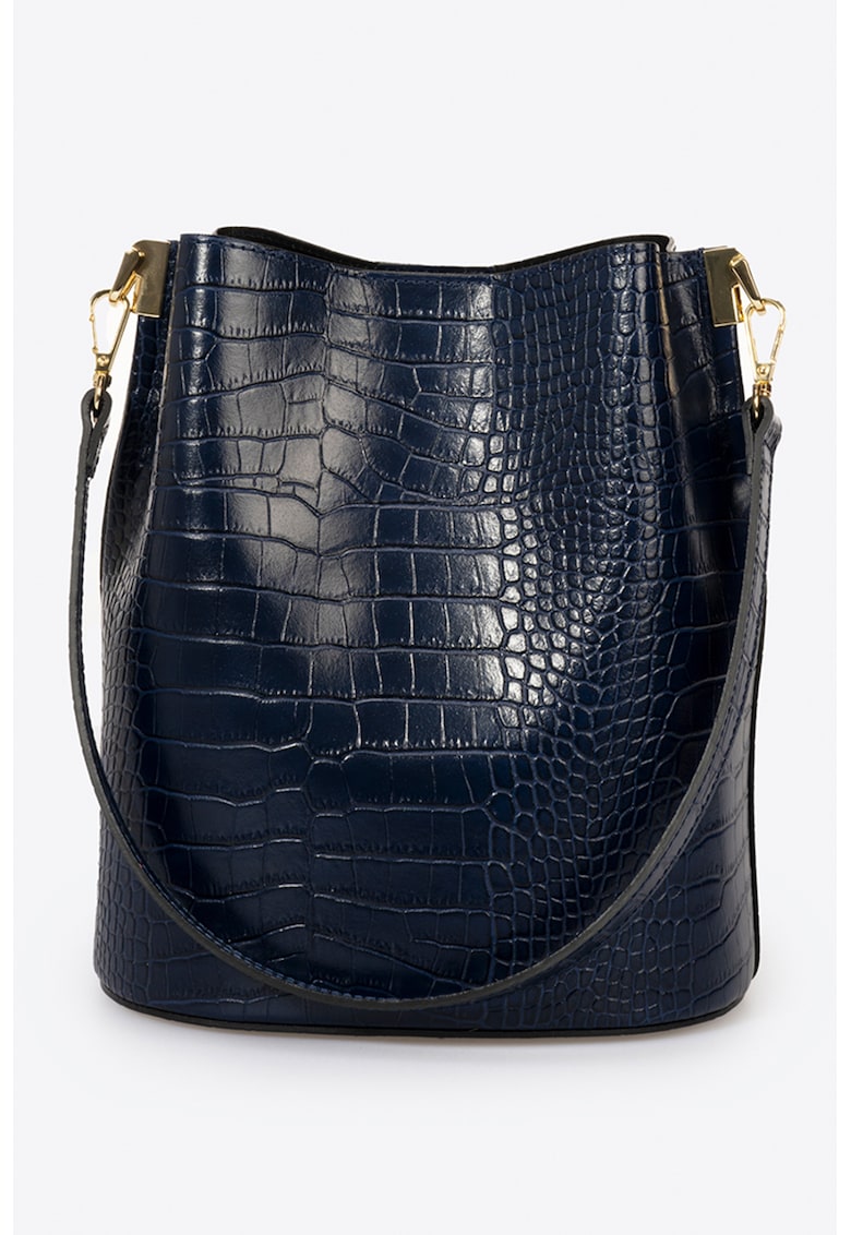 Geanta de piele cu bareta de umar si aspect de piele de crocodil