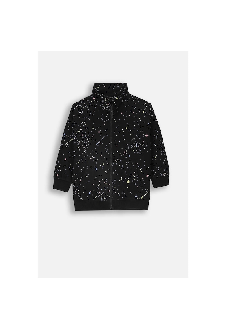 Hanorac sport cu fermoar - guler inalt - buzunare - negru - bumbac