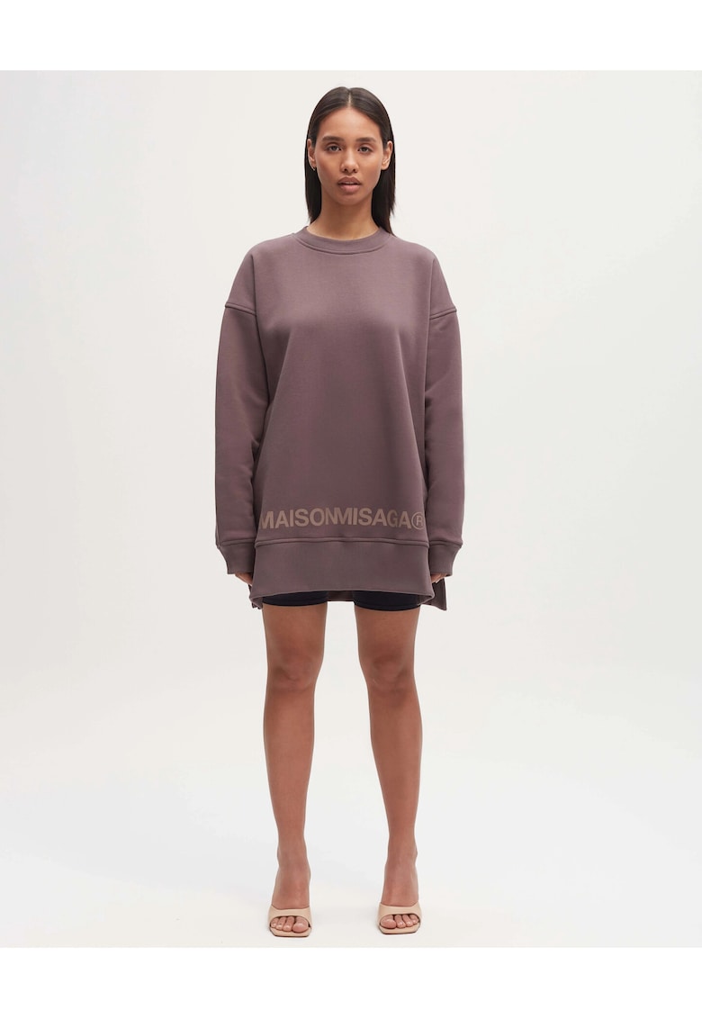 Bluzon larg din bumbac organic cu maneci cazute - Maro