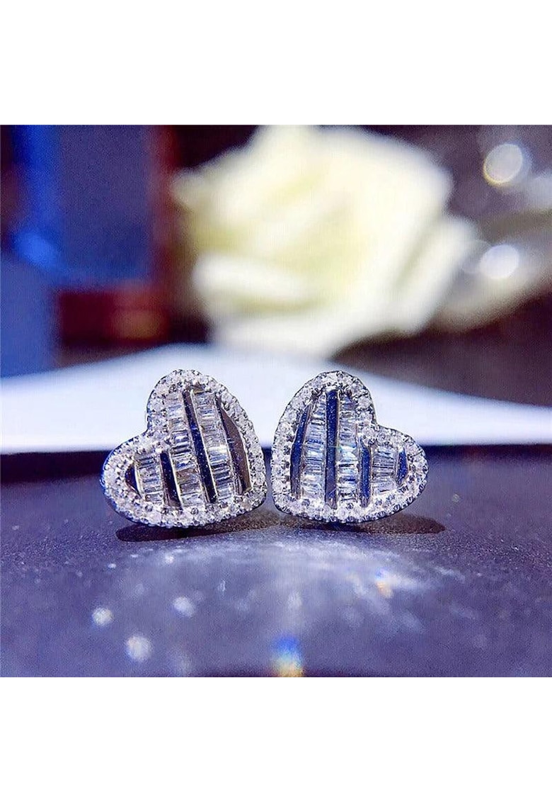 Cercei argintii - forma de inima - cu piatre din zirconiu - Novalee C3 -