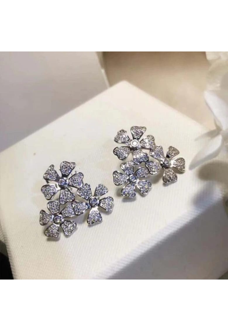 Cercei argintii - cu floricele si pietre din zirconiu - Airin C5 -