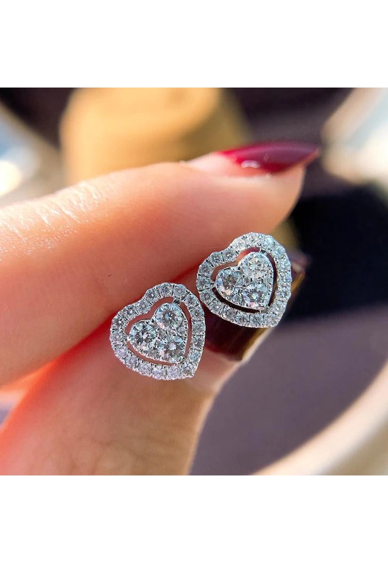 Cercei argintii - forma de inima - cu pietre din zirconiu - Dania C7 -