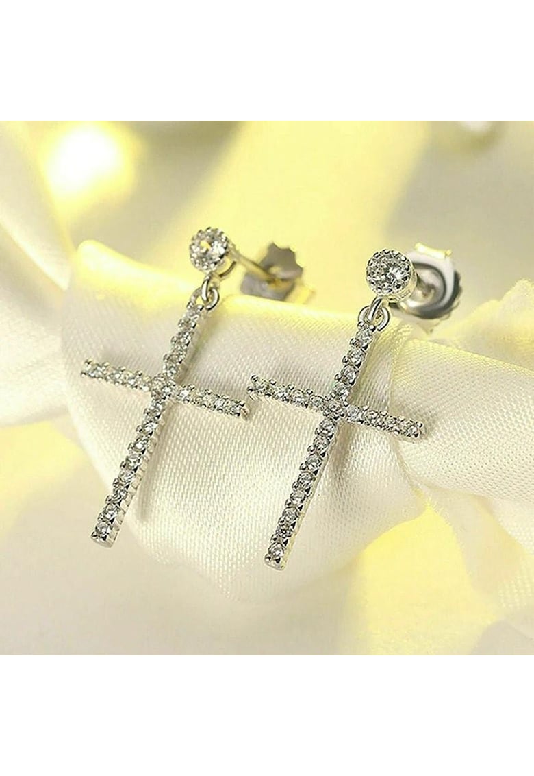 Cercei argintii - forma de cruce - cu pietre din zirconiu - Jada C8 -
