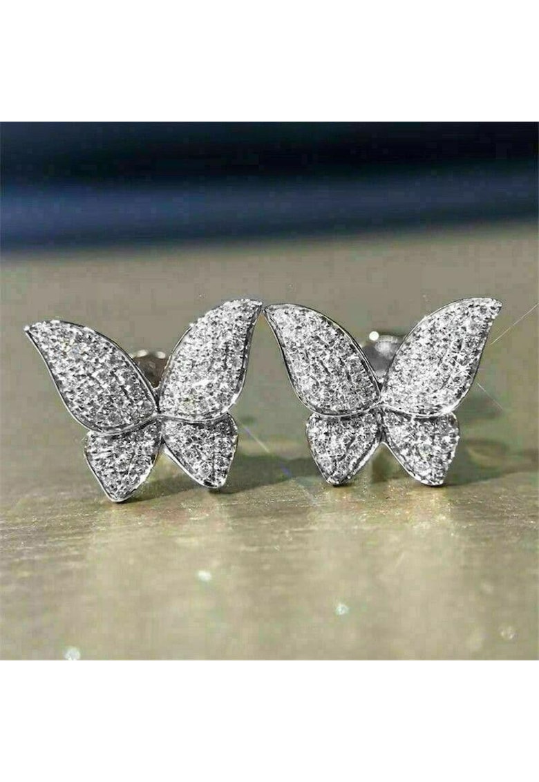 Cercei argintii - forma de fluture - cu pietre din zirconiu - Otto C7 -
