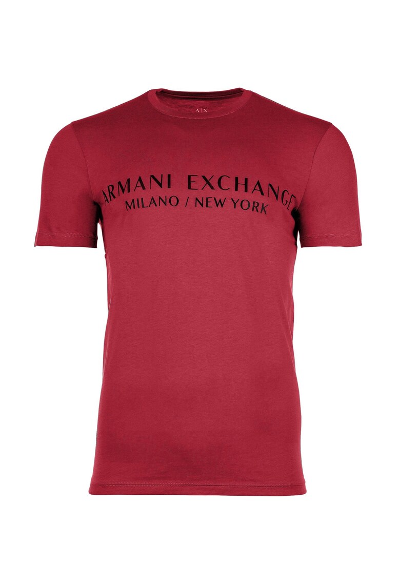 Tricou de bumbac cu decolteu la baza gatului si imprimeu logo - Rosu