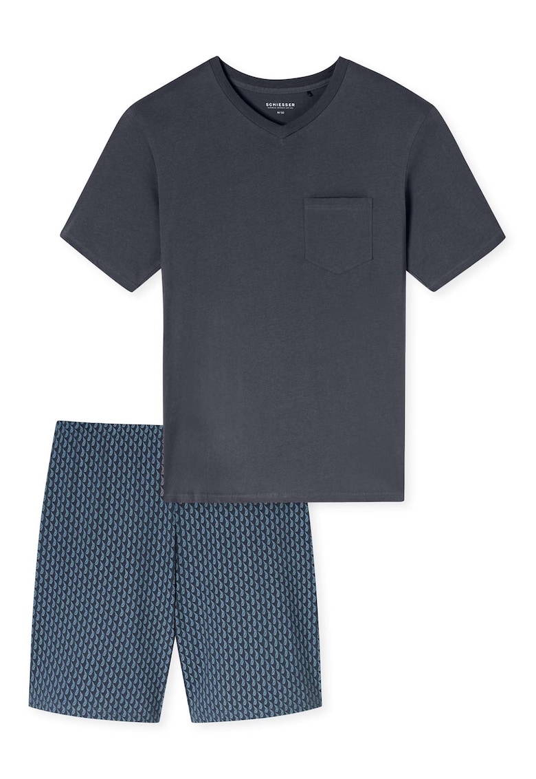 Pijama cu decolteu in V si pantaloni scurti - Albastru inchis