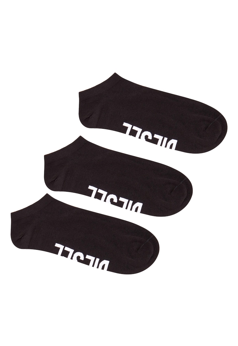 Set de sosete scurte unisex cu logo - 3 perechi - Negru